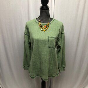 Green Ribbed Long Sleeve Knit Top  Womens Small Size Soft Comfy Sweater NEW
